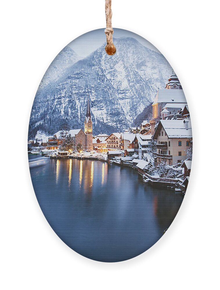 Beautiful Ornament featuring the photograph Winter View Of Hallstatt Traditional by Dzerkach Viktar