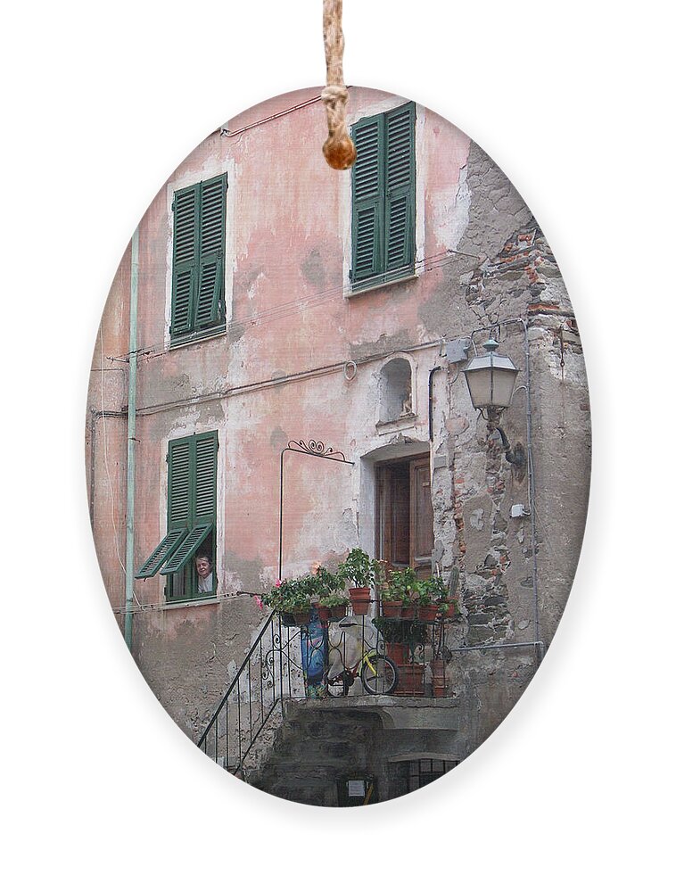 Cinque Terre Ornament featuring the photograph Green Shutters by Leslie Struxness