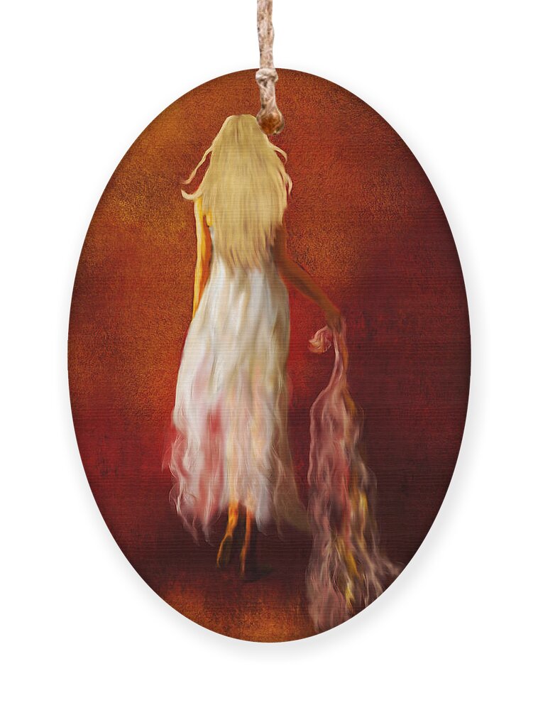 Romantic Ornament featuring the painting Woman in White by Sannel Larson