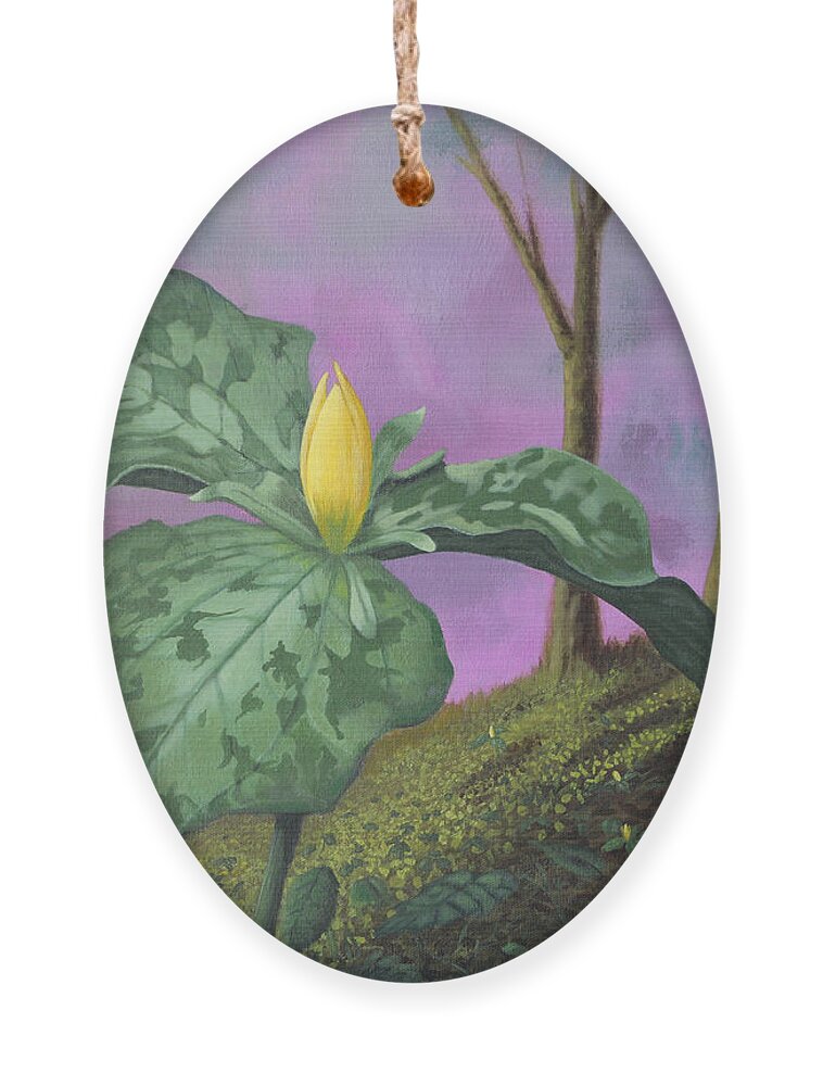 Yellow Ornament featuring the painting Yellow Trillium of the Smokies by Adrienne Dye