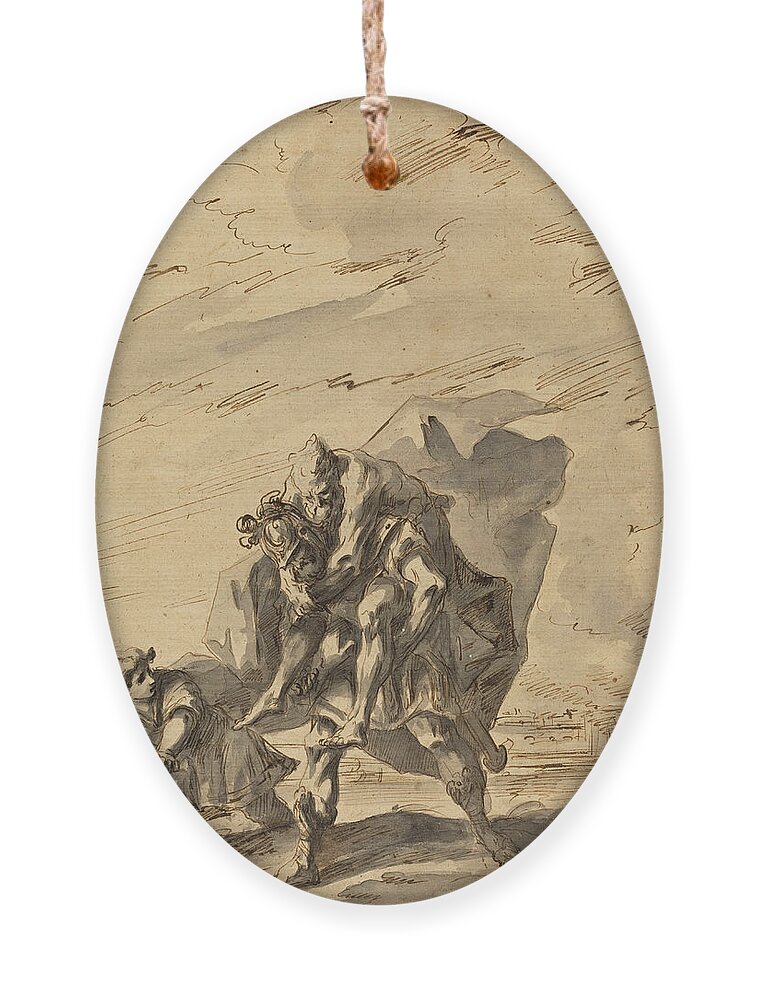 Gaspare Diziani Ornament featuring the drawing Aeneas Carrying Anchises from Burning Troy by Gaspare Diziani