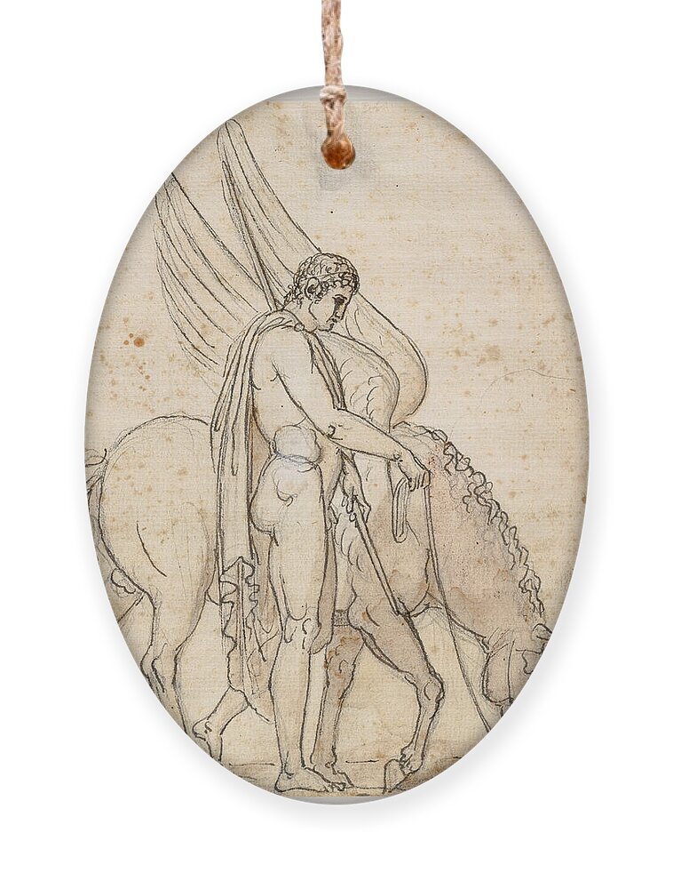 Bertel Thorvaldsen Ornament featuring the drawing Bellerophon and Pegasus by Bertel Thorvaldsen