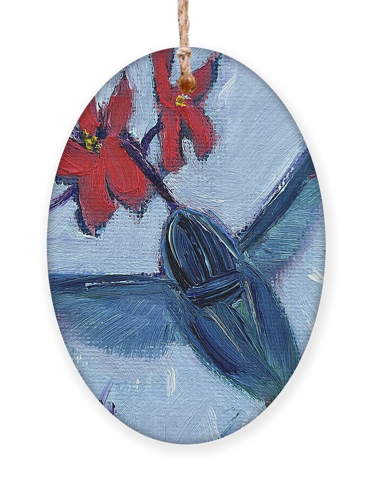 Hummingbird Ornament featuring the painting Blue Hummingbird #1 by Roxy Rich
