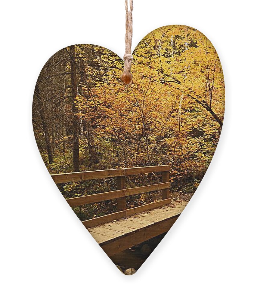 Landscape Ornament featuring the photograph Bridge to Autumn #1 by Larry Ricker