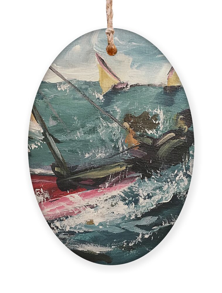 Catamaran Ornament featuring the painting Cat Sailing by Roxy Rich