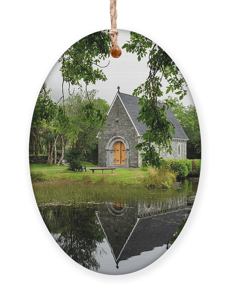County Cork Ornament featuring the photograph Catholic church of  Saint. Finbarr Oratory. Gougane Barra park by Michalakis Ppalis