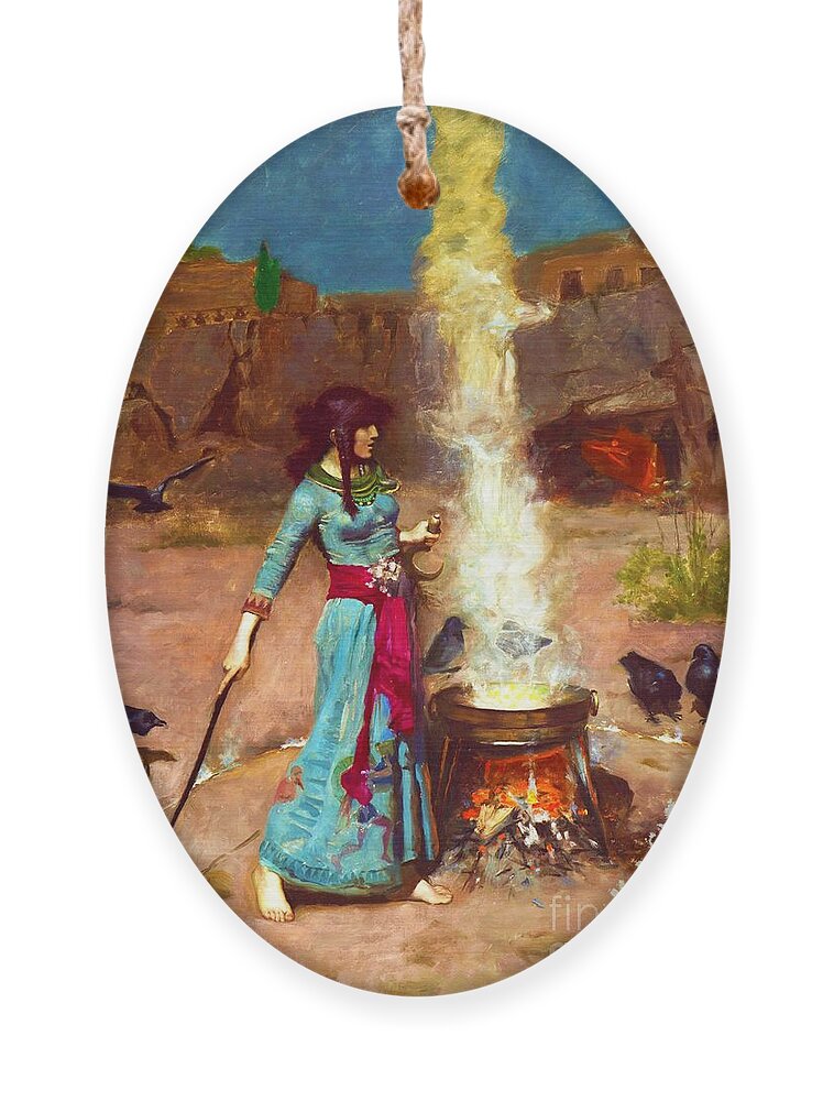 Circle Of Magic Ornament featuring the painting Circle of Magic #1 by John William Waterhouse