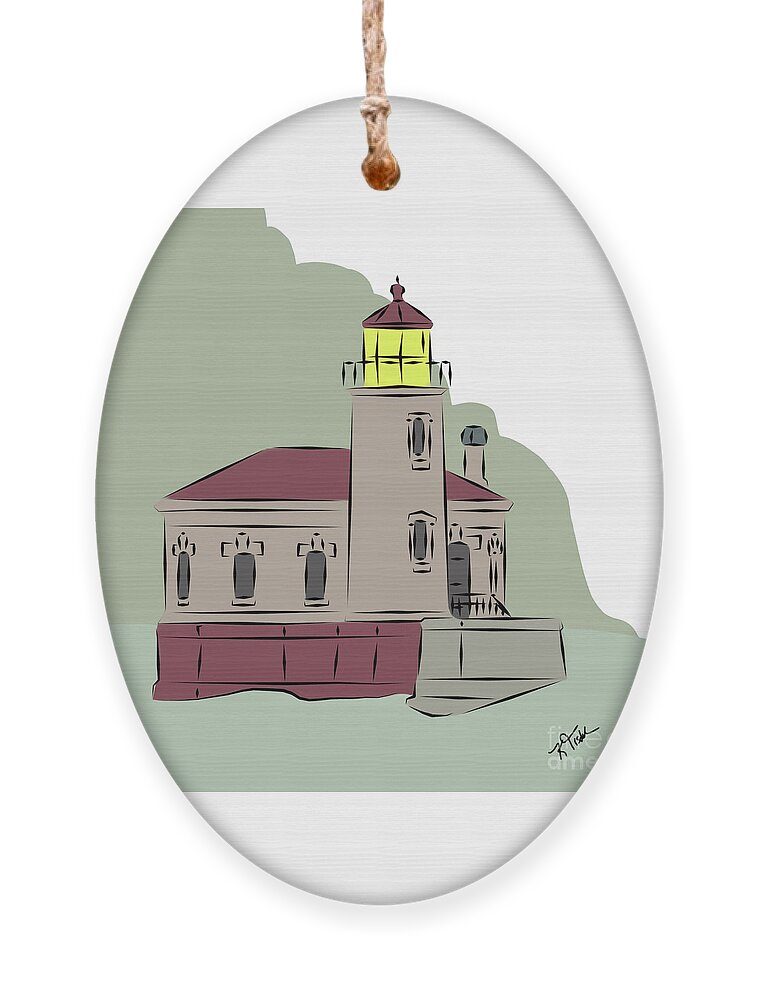 Coquille-river Ornament featuring the digital art Coquille River Lighthouse by Kirt Tisdale