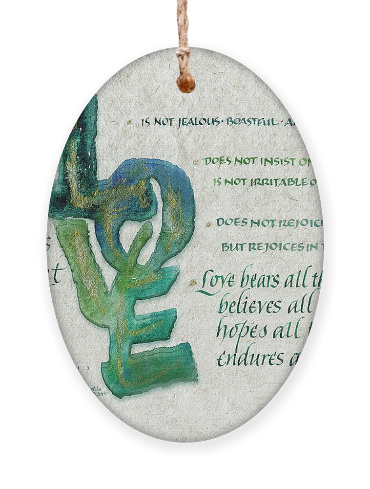 Bible Ornament featuring the painting 1 Corinthians 13 by Judy Dodds