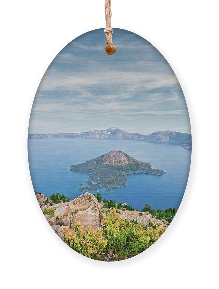 Aerial View Ornament featuring the photograph Crater Lake in the Evening by Jeff Goulden