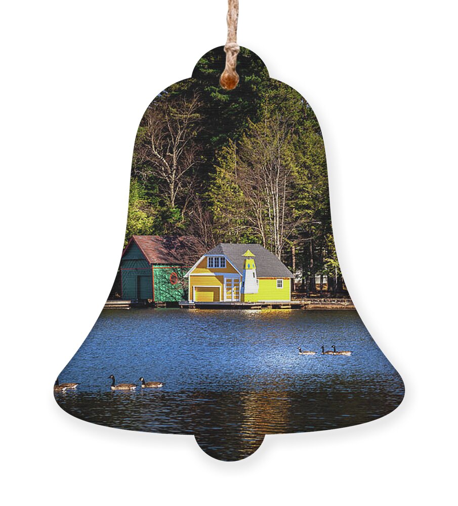 Geese On Old Forge Pond Ornament featuring the photograph Geese on Old Forge Pond #1 by David Patterson