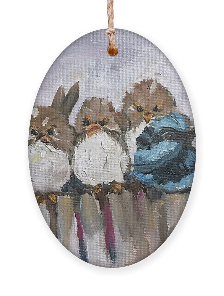Grumpy Birds Ornament featuring the painting Grumpy Morning #1 by Roxy Rich