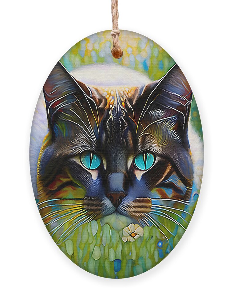 Cat Ornament featuring the mixed media I See You by Pennie McCracken