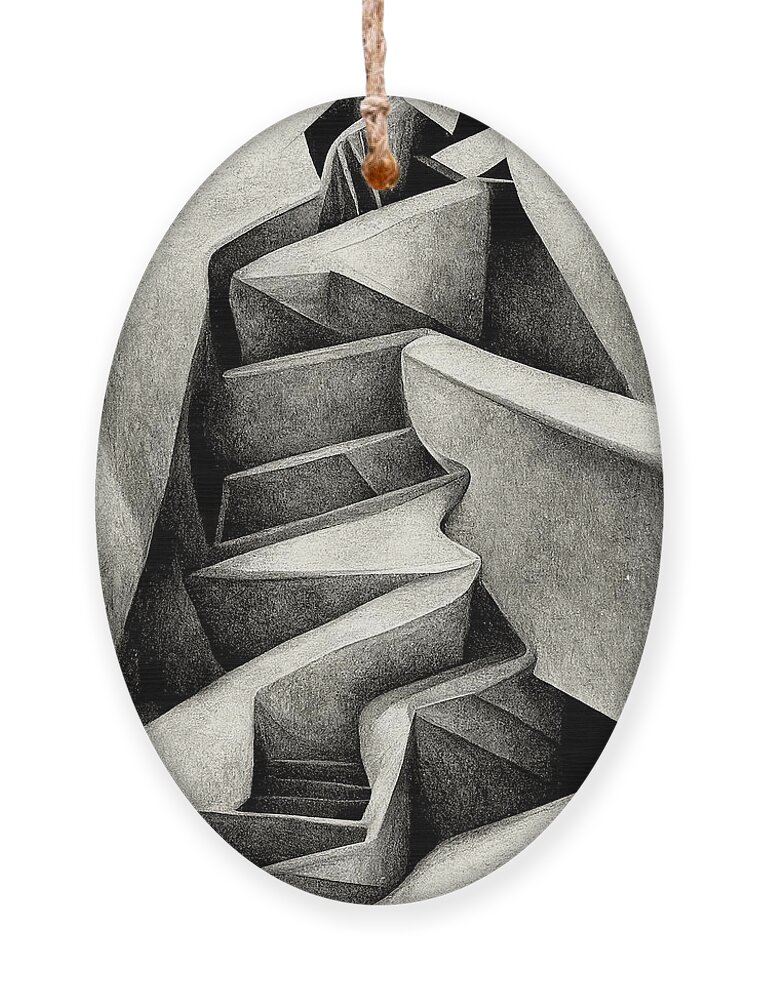 M.c. Escher Ornament featuring the digital art Interpretation of Escher's Infinite Stairs #1 by Sabantha