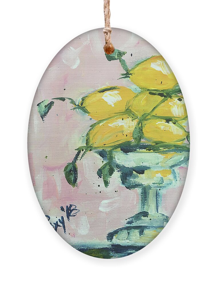 Lemon Ornament featuring the painting Lemon Pedestal by Roxy Rich
