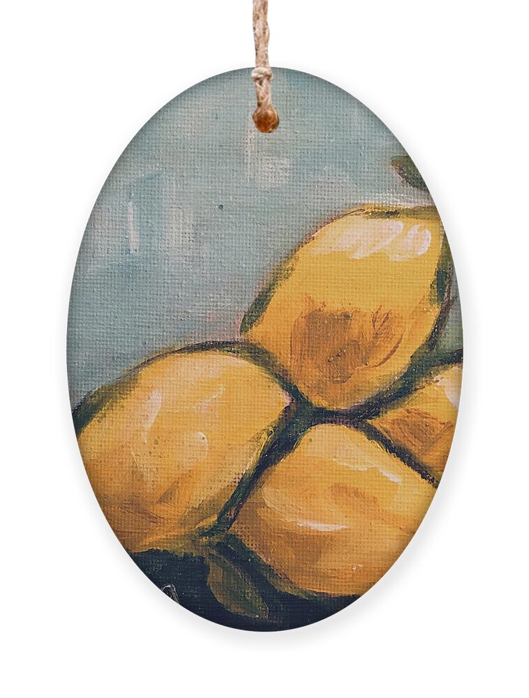 Lemon Ornament featuring the painting Lemons from Heaven #1 by Roxy Rich