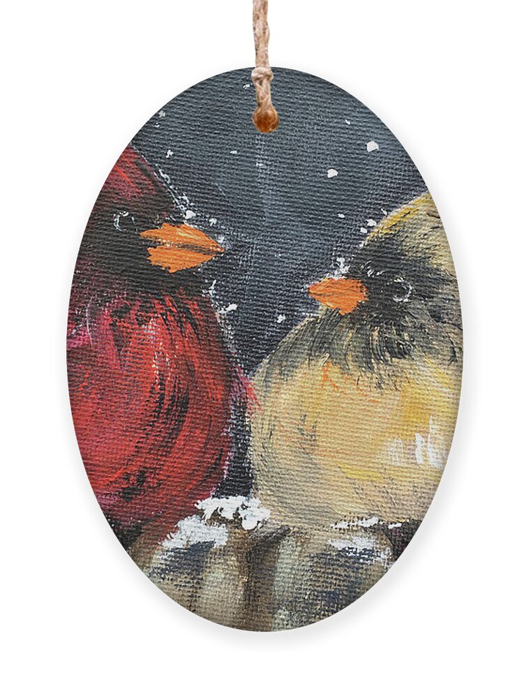 Cardinals Ornament featuring the painting Love at First Flight #1 by Roxy Rich