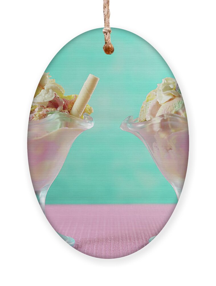 Mermaid sea theme rainbow ice cream sundaes on bright colorful background.  Ornament by Milleflore Images - Pixels