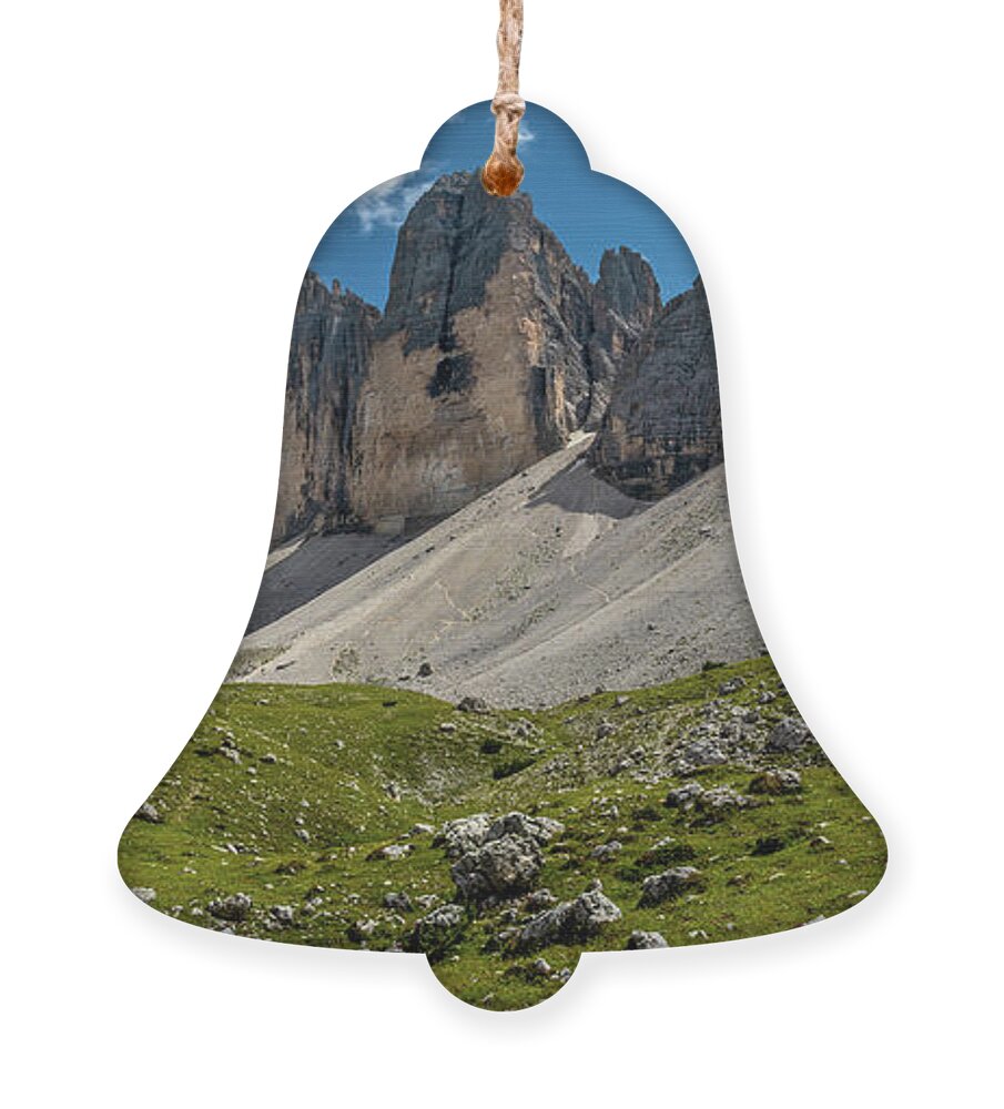 Alpine Ornament featuring the photograph Mountain Formation Tre Cime Di Lavaredo In The Dolomites Of South Tirol In Italy by Andreas Berthold