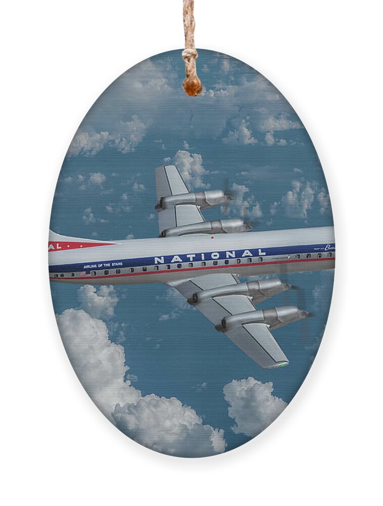 National Airlines Ornament featuring the digital art National Airlines Lockheed Electra by Erik Simonsen