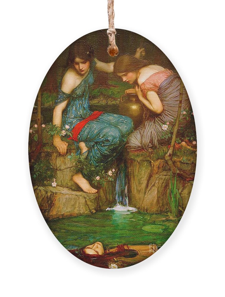Nymphs Finding The Head Of Orpheus Ornament featuring the painting Nymphs finding the head of Orpheus by John William Waterhouse
