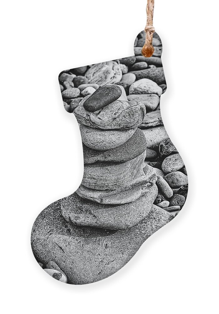 Pebbles Ornament featuring the photograph Pebbles Black and White #1 by Jeff Townsend