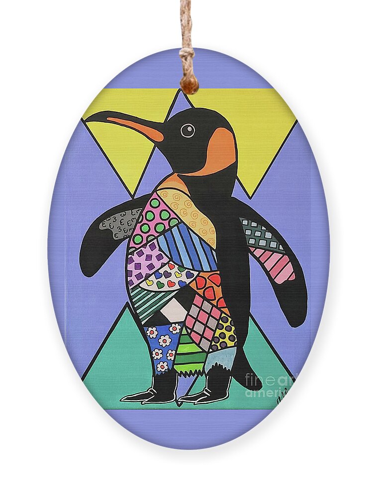 Penguin Ornament featuring the painting Otis the Pop Art Penguin by Elena Pratt