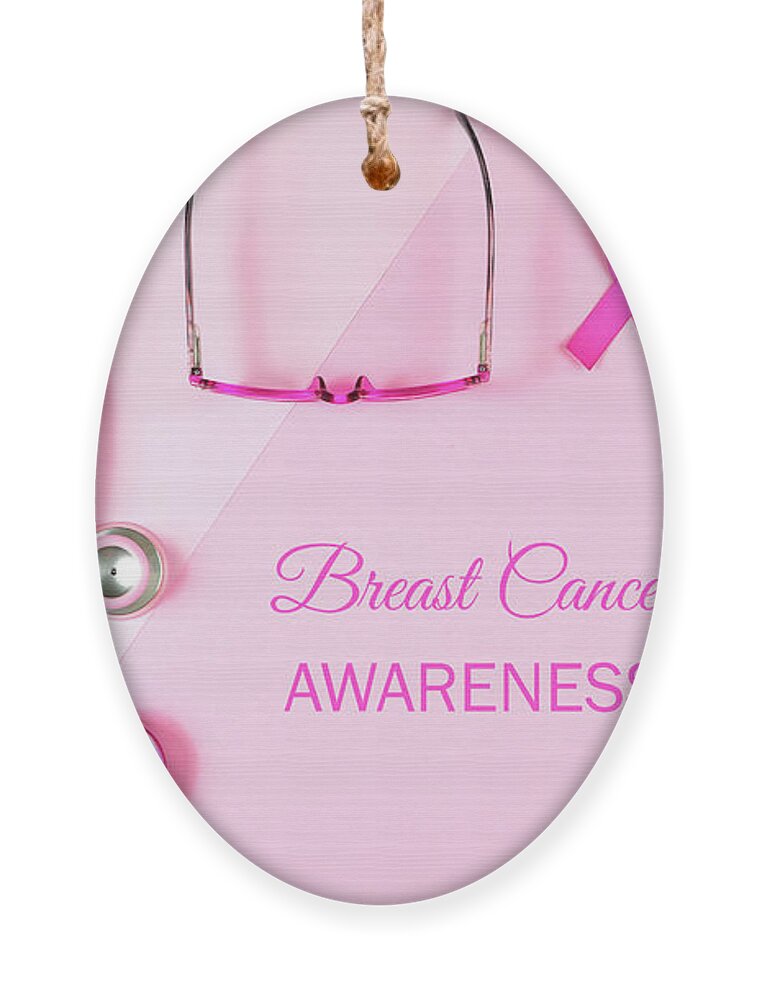 Pink Ribbon Breast Cancer Awareness Month flatlay overhead. Ornament by  Milleflore Images - Pixels