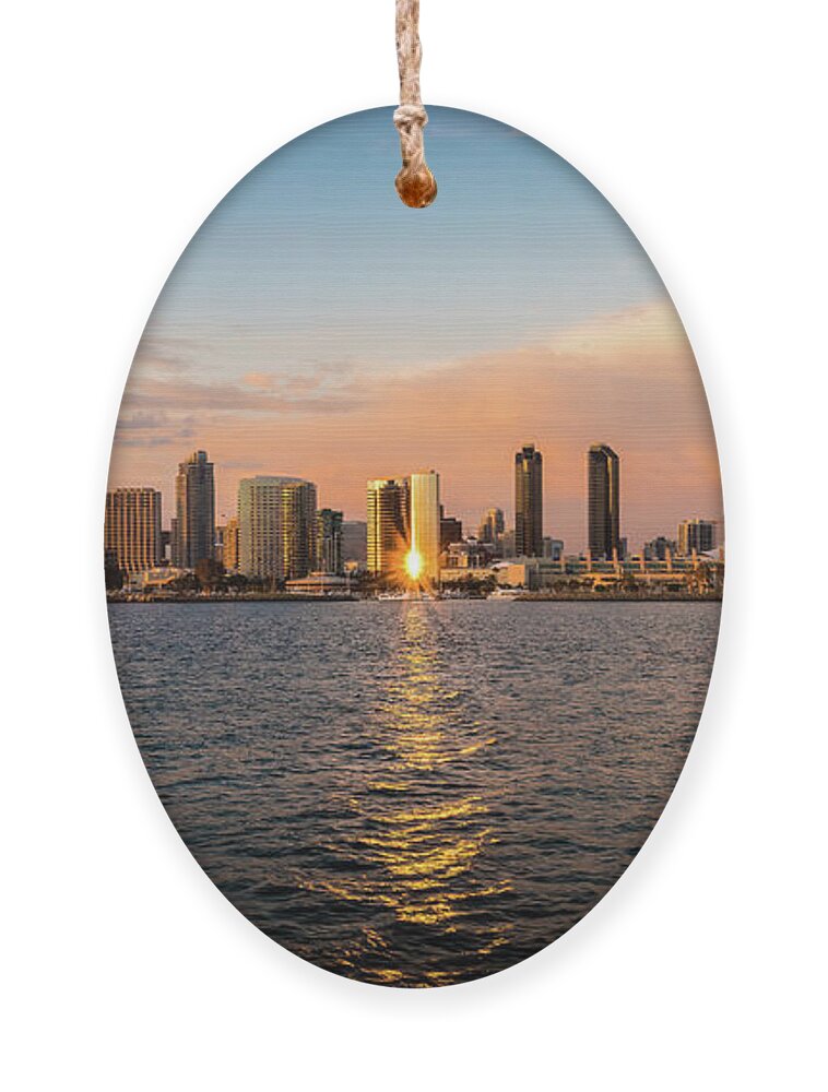 Beach Ornament featuring the photograph San Diego Skyline Reflections #1 by David Levin
