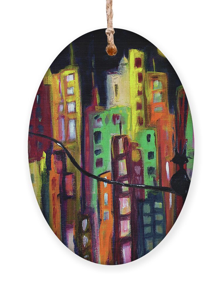 Skyscrapers Ornament featuring the painting Skyscrapers by Roxy Rich