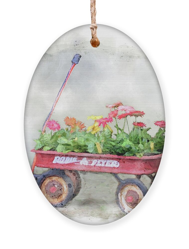 Red Wagon Ornament featuring the digital art Spring Red Wagon 2 by Jayne Carney