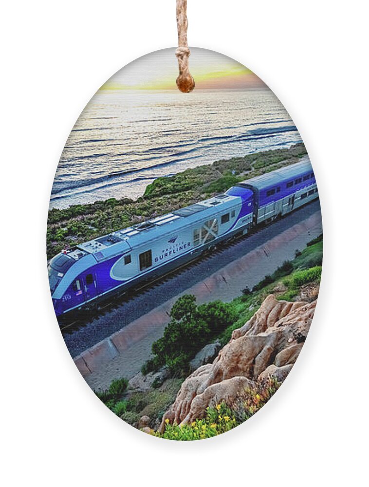 Amtrak Ornament featuring the photograph The Amtrak 584 to San Diego by David Levin