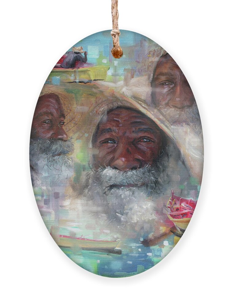 Fisherman Ornament featuring the painting The Fisherman #1 by Jonathan Guy-Gladding JAG
