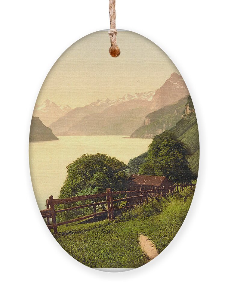 Illustration Ornament featuring the painting Urnersee General View Lake Lucerne Switzerland #1 by MotionAge Designs