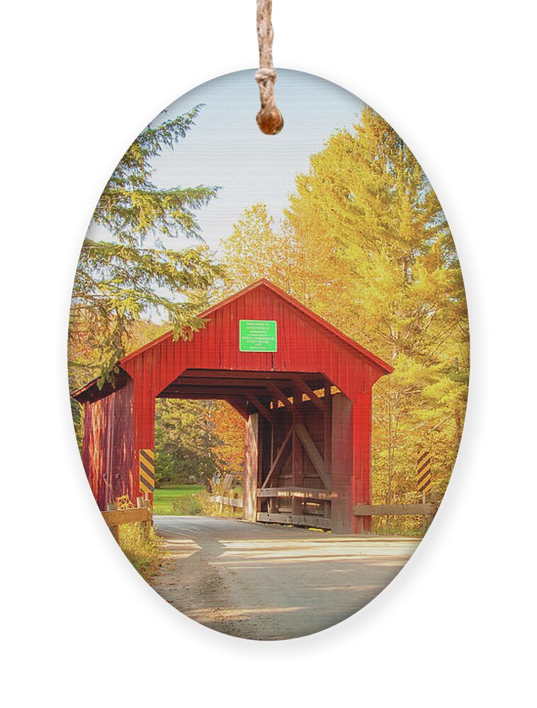 Moseley Covered Bridge Ornament featuring the photograph Vermonts Moseley covered bridge by Jeff Folger