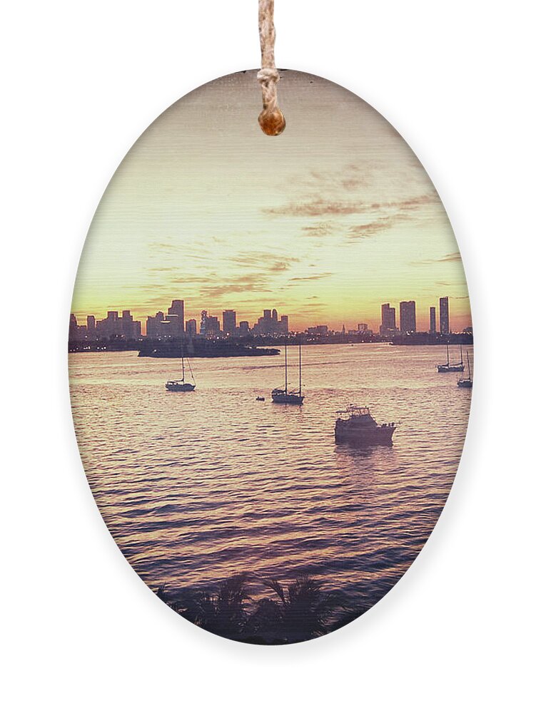 Florida Ornament featuring the digital art Vintage Miami Skyline by Phil Perkins