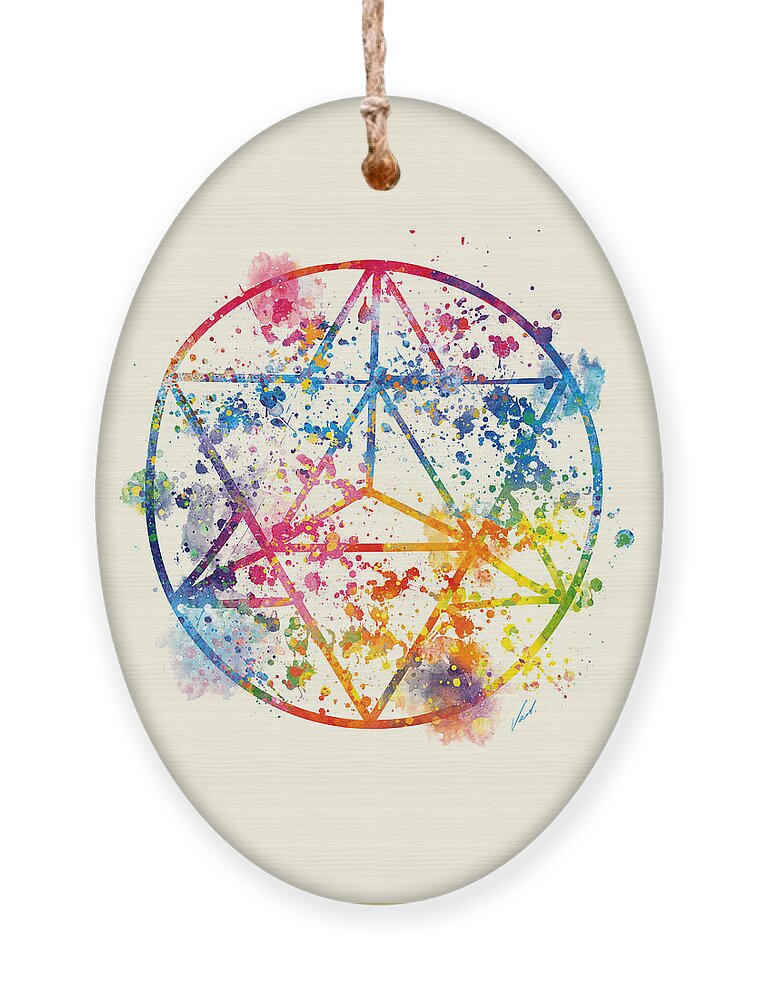 Watercolor Ornament featuring the painting Watercolor - Sacred Geometry For Good Luck by Vart #1 by Vart