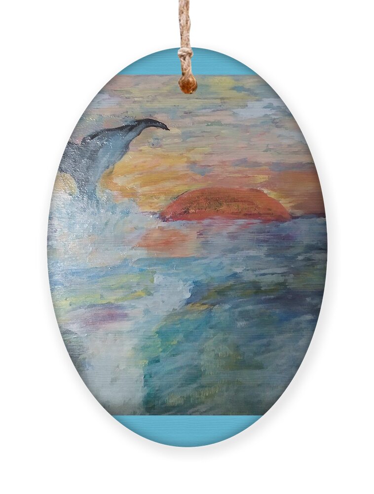 Whale Ornament featuring the painting Whale at Sunset by Suzanne Berthier