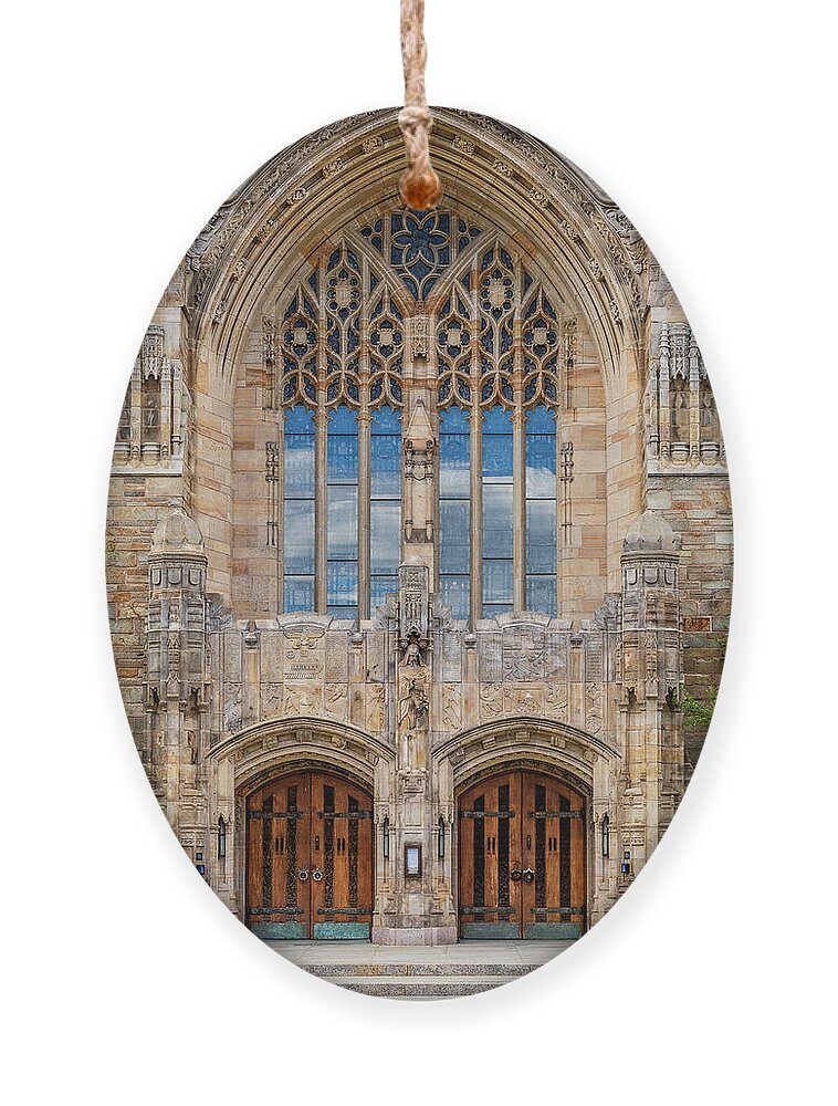 Yale Ornament featuring the photograph Yale University Sterling Library II by Susan Candelario