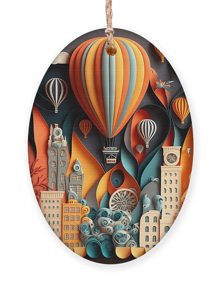 Balloon Races Ornament featuring the digital art Balloon Races #11 by Jay Schankman