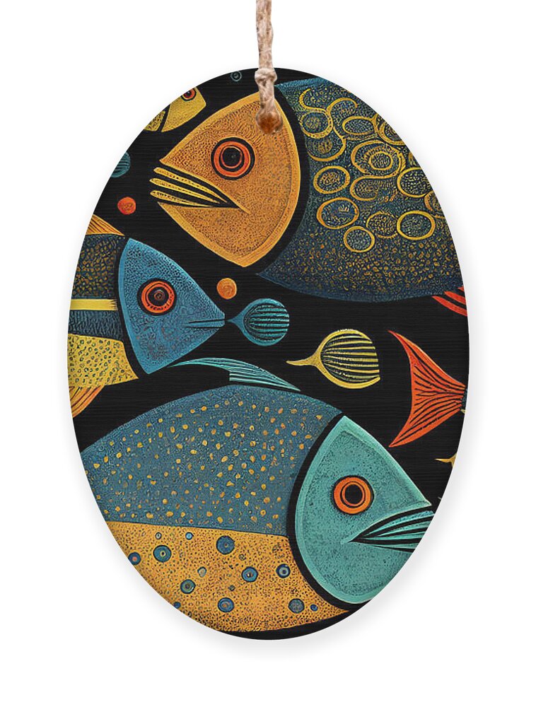 Fish Ornament featuring the mixed media The fish knows everything #7 by Binka Kirova