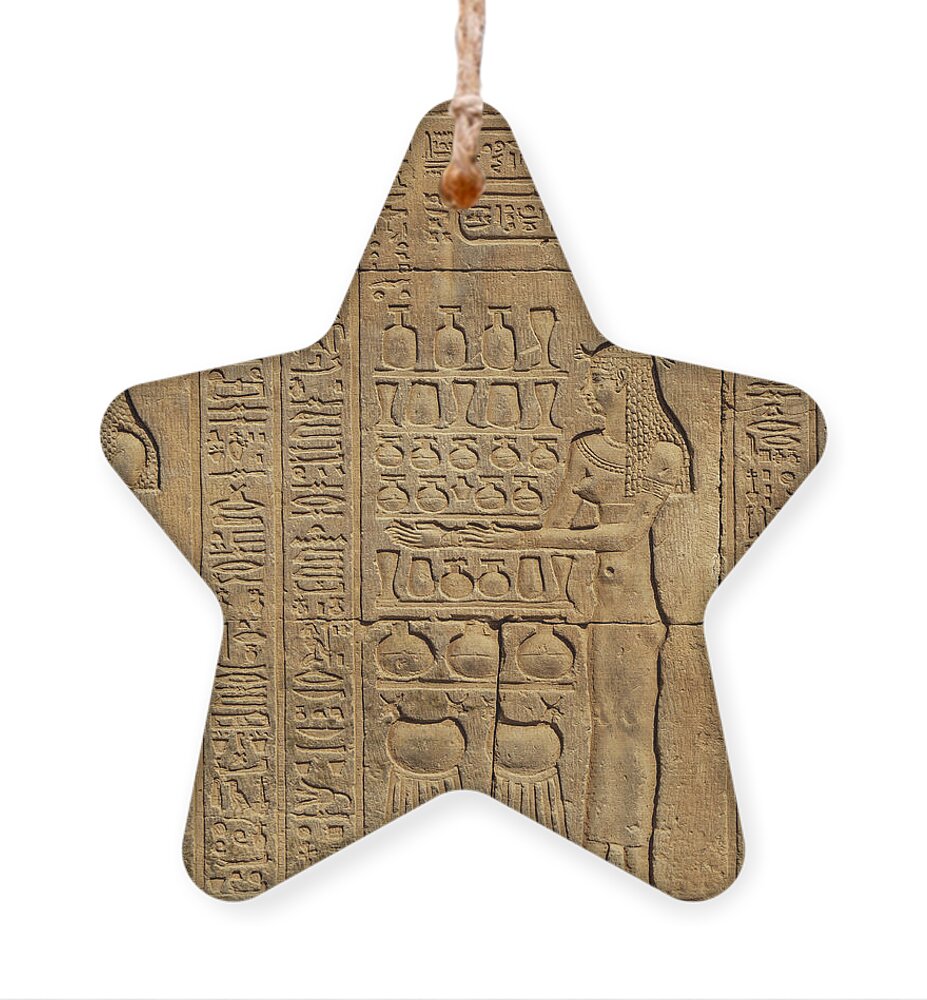 Egypt Ornament featuring the photograph Hieroglyphic carvings in ancient temple #13 by Mikhail Kokhanchikov