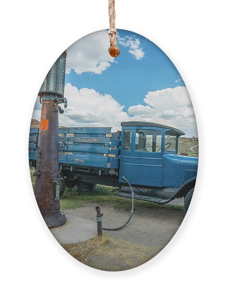 Bodie Ornament featuring the photograph 1930s Ford Model AA Bodie Gas Station by Ron Long Ltd Photography