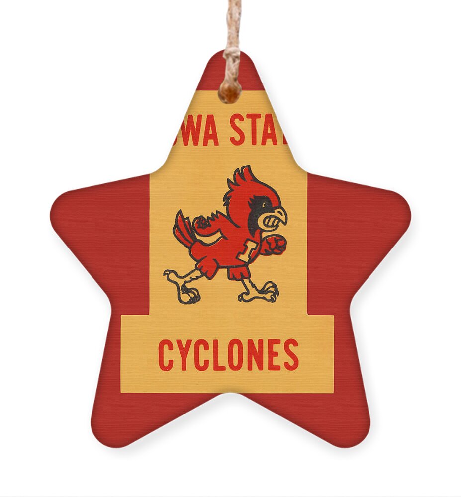 Iowa Ornament featuring the mixed media 1950's Iowa State Cyclone Art by Row One Brand