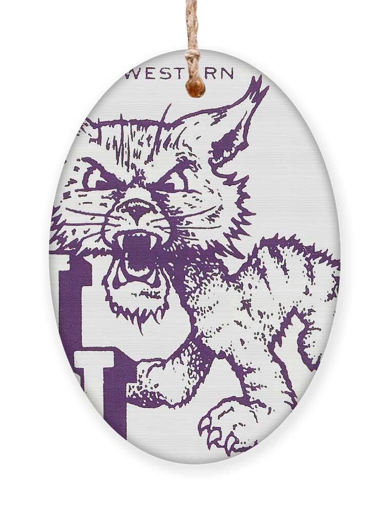 Nu Ornament featuring the mixed media 1950's Norhtwestern Wildcat by Row One Brand