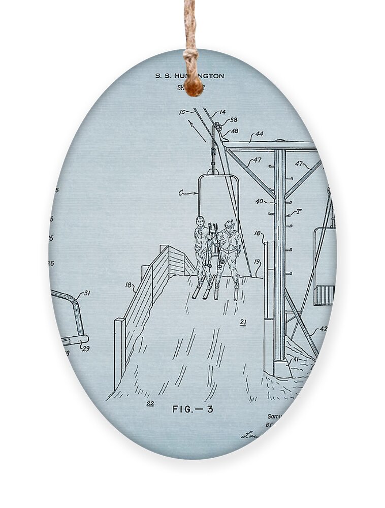 Ski Lift Ornament featuring the drawing 1952 Ski Lift Patent by Dan Sproul