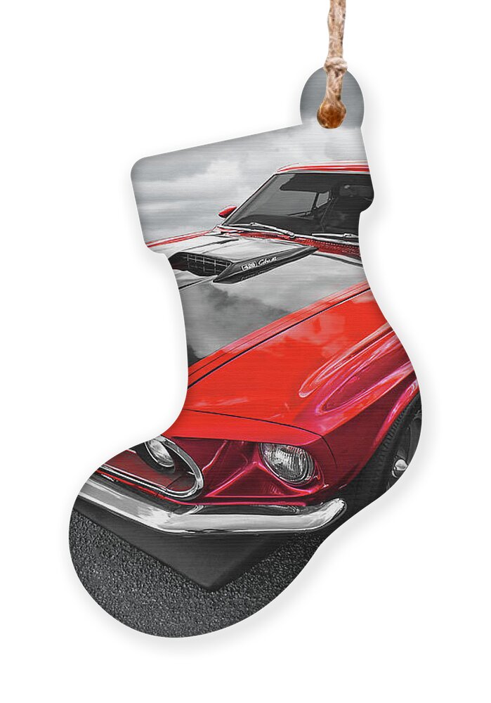 Mustang Ornament featuring the photograph 1969 Red 428 Mach 1 Cobra Jet Mustang by Gill Billington