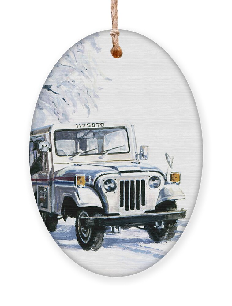 John Swatsley Ornament featuring the painting 1980s U.S. Postal Service Jeep by John Swatsley