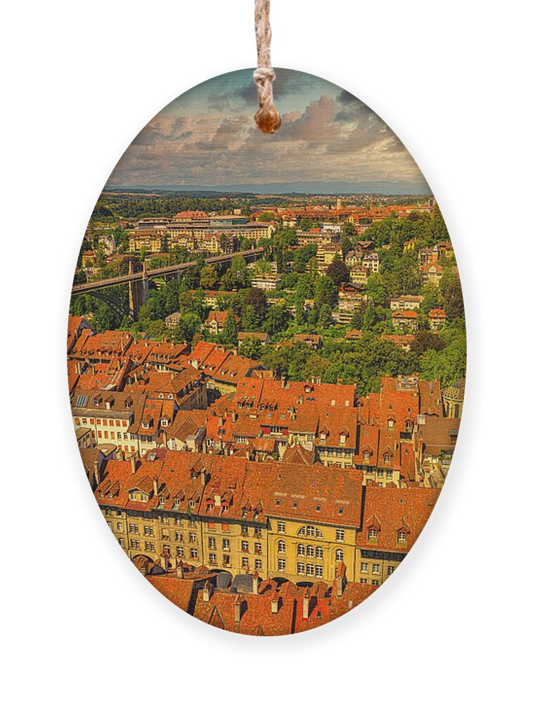 Bern Ornament featuring the photograph Bern Switzerland panoramic view #2 by Benny Marty