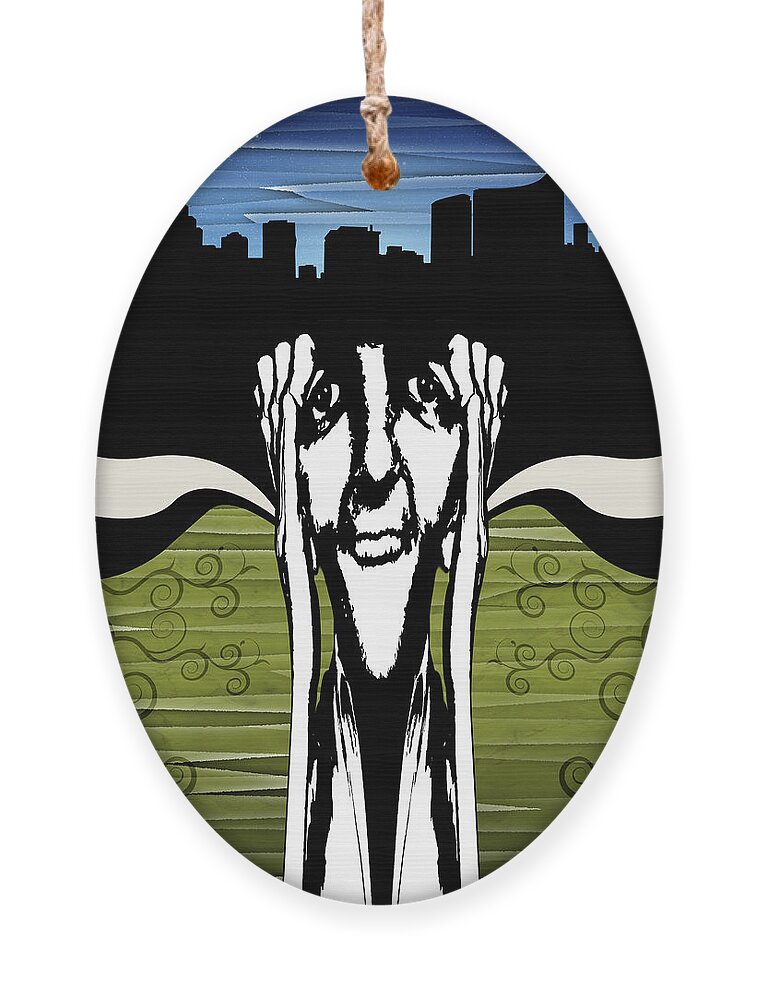 Face Ornament featuring the digital art City At Night by Phil Perkins